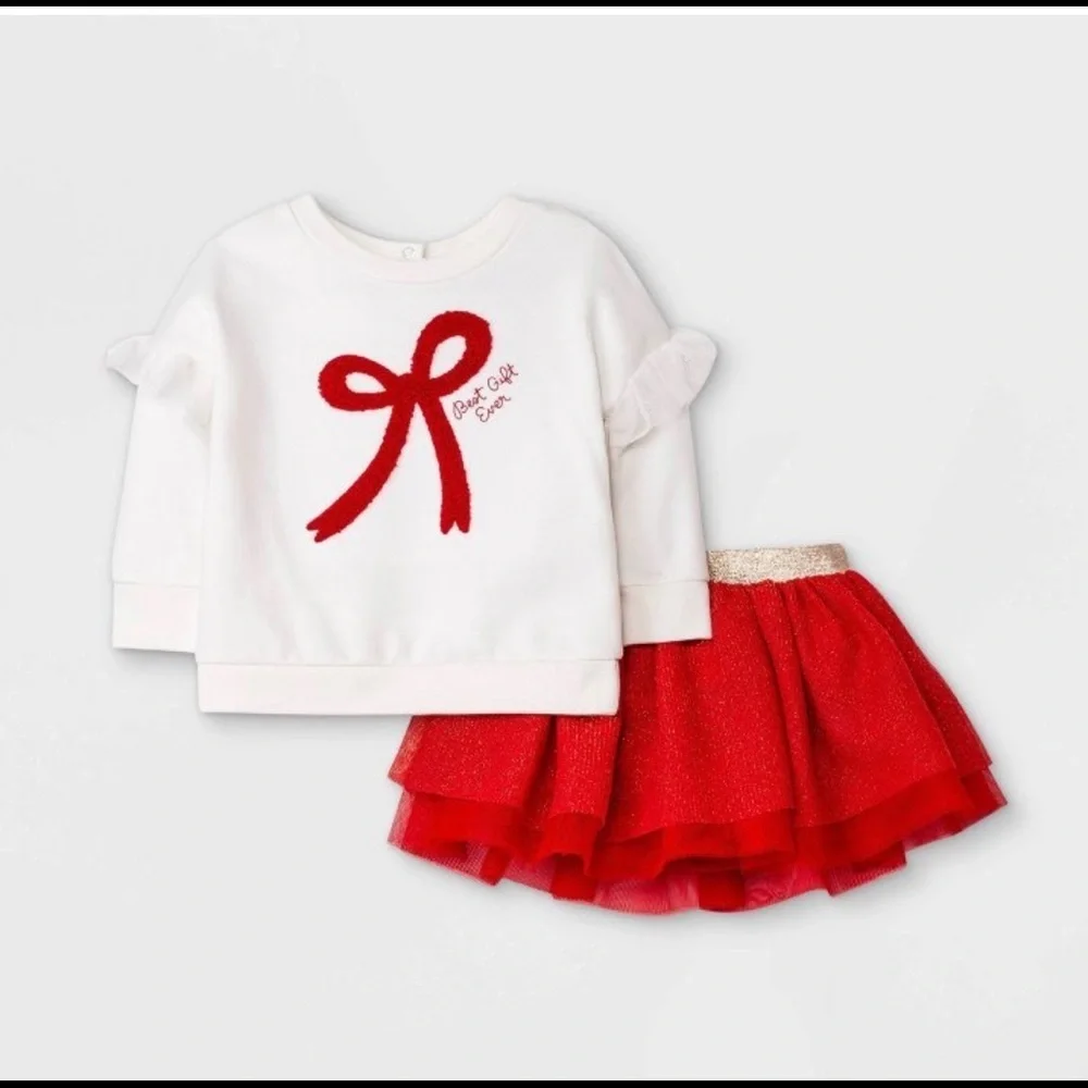 NWT Baby Girls' Holiday Tutu Set cat & jack 3-6 months red white shirt skirt